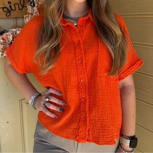 Super Cute Orange Button Down Blouse